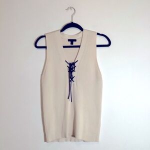 JCrew tan navy rib tie up tank size Medium